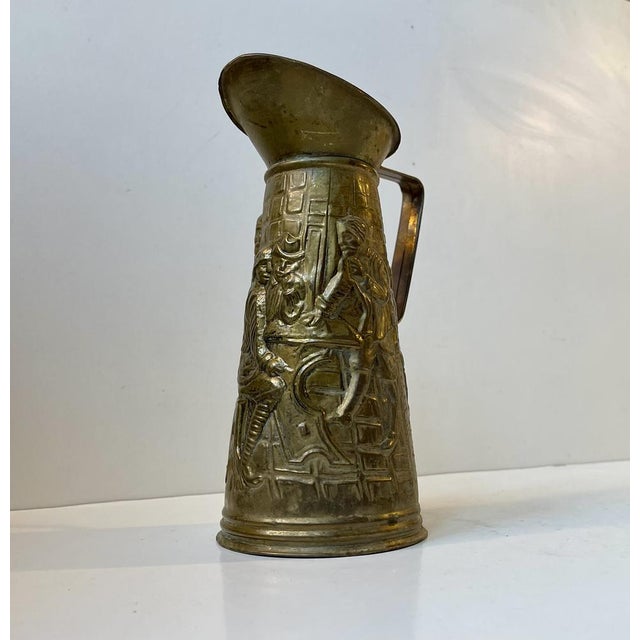 English Brass Pitcher with Medieval Embossed Micro-Cosmos, 1950s For Sale - Image 6 of 10