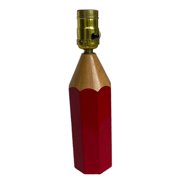 Vintage Red Lightolier Wood Pencil Lamp For Sale