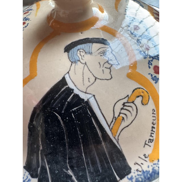 Ceramic French Art Deco Polychrome Faience Covered Bowl by Jacques Le Tanneur for Dax, 1930s For Sale - Image 7 of 8