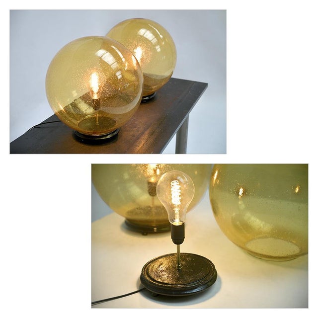 Glass Spherical Light Fixture in Amber Glass, 20th Century For Sale - Image 7 of 9