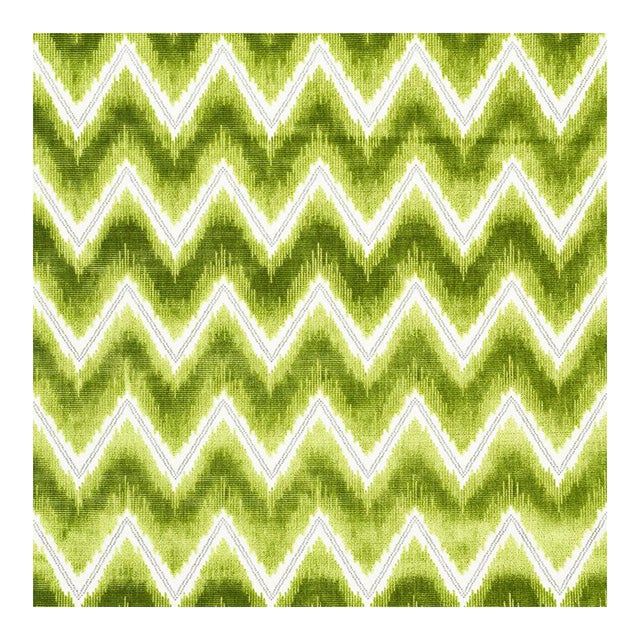 Sample - Schumacher Chevron Velvet Fabric in Leaf For Sale