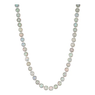 16 Inches Handmade Opal Gemstone Tennis Necklace in 925 Sterling Silver For Sale
