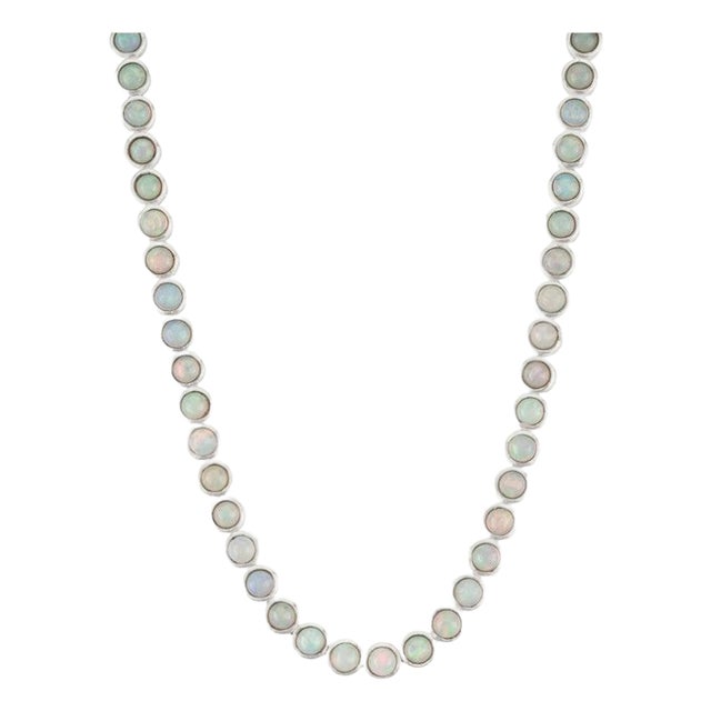 16 Inches Handmade Opal Gemstone Tennis Necklace in 925 Sterling Silver For Sale