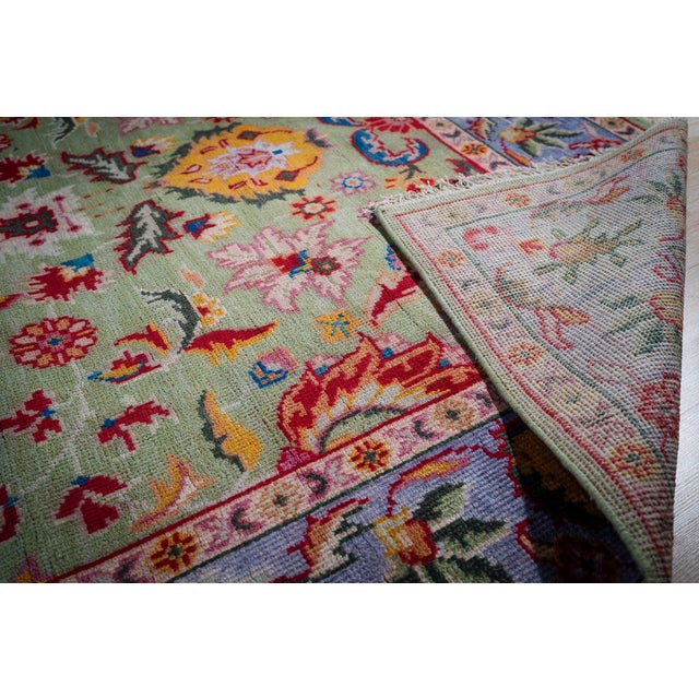 8x10 Light Green Traditional Floral Oushak Hand Knotted Wool Carpet Rug For Sale - Image 4 of 6
