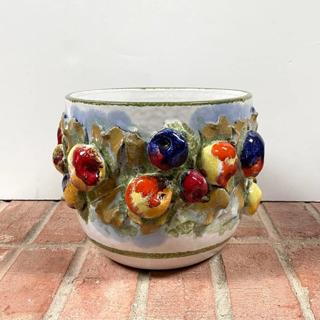 Vintage Italian handmade fruit apple planter / cachepot. Made in Italy with colorful glazed fruit relief & MCM vibes. It...