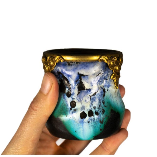 Metal Art Nouveau Desk Set in Ceramic and Gilt Bronze, France, 1900s, Set of 4 For Sale - Image 7 of 12