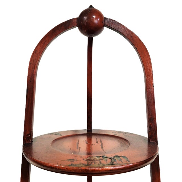 Red Antique English Asian Style Red & Chinoiserie Painted Muffin Stand Etegere Table For Sale - Image 8 of 14