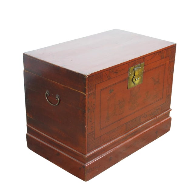1900s Red Antique Trunk For Sale In Greensboro - Image 6 of 12