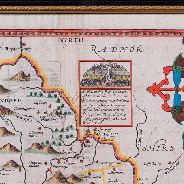 Antique Map of Breconshire, English, Framed, John Speed, Dual Sided, Circa 1627 For Sale - Image 9 of 12