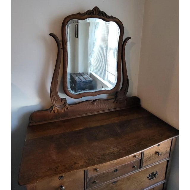 American Antique Tiger Oak Dresser With Vanity Mirror For Sale - Image 3 of 8