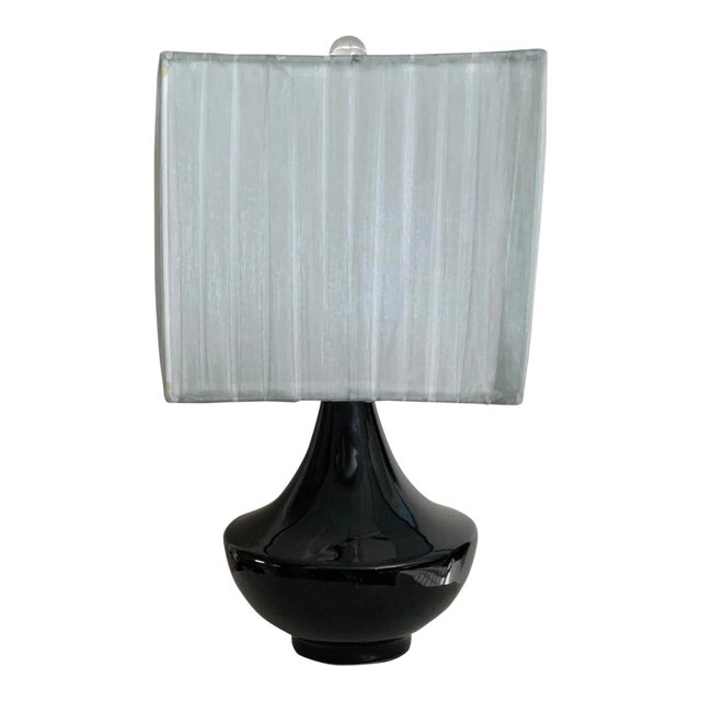 Modern Black Lamp With Light Blue Pleated Chiffon Shade For Sale