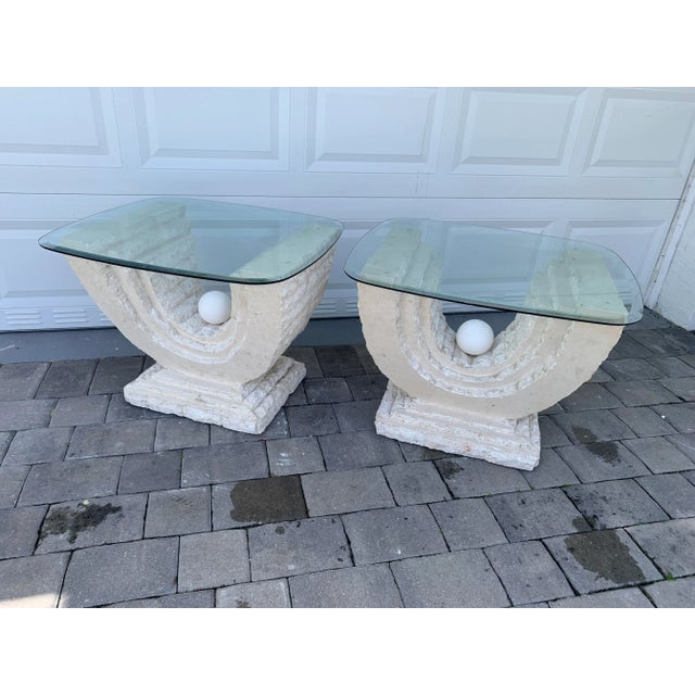 Vintage Postmodern Tessellated Mactan Stone/Travertine Side Tables Attributed to Magnussen Ponte - Set of 2 For Sale In Miami - Image 6 of 15
