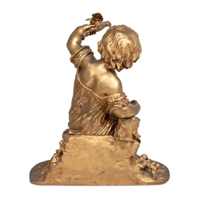 Late 19th Century Auguste Moreau "The Egg Thief" Gilt Bronze For Sale - Image 5 of 6