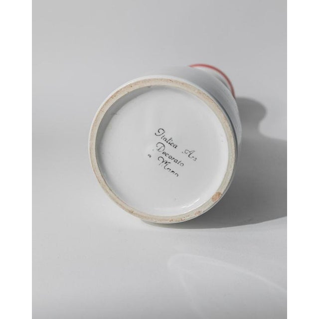 Ceramic Italian Handmade White Ceramic Jug with Red Rim and Details, 1970s For Sale - Image 7 of 11