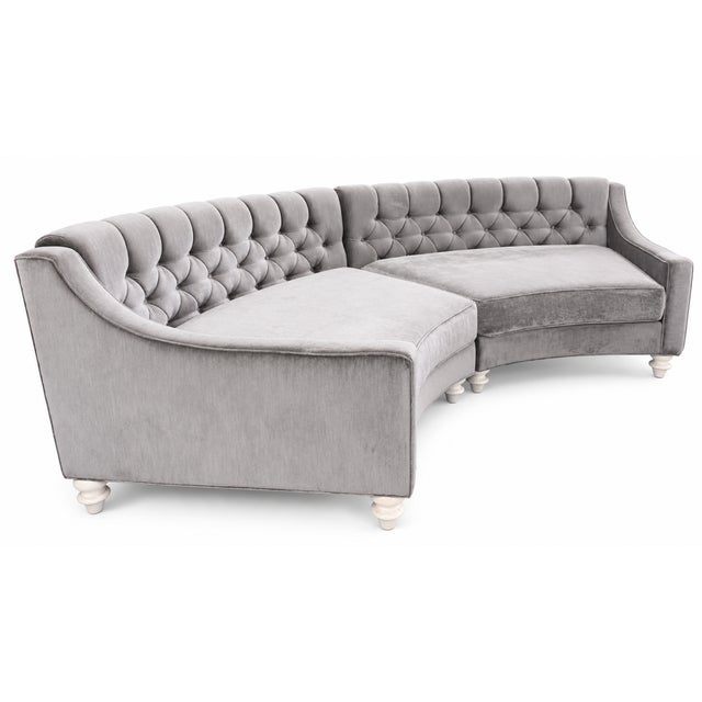 Hollywood Regency Two-Piece Curved Velvet Sectional Sofa For Sale In Miami - Image 6 of 10