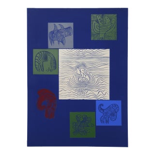 Eric Newton, Abstract With Animal Line Studies, Relief Print For Sale