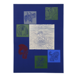 Eric Newton, Abstract With Animal Line Studies, Relief Print