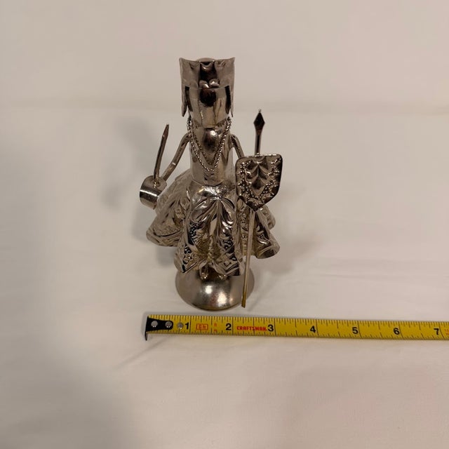 Vintage Silver Tone Metal Female Warrior Queen Figurine With Spear and Shield For Sale - Image 11 of 12