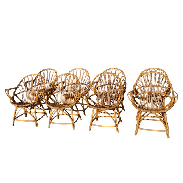 Contemporary Rattan Armchairs, France, 1960s, Set of 8 For Sale - Image 3 of 13