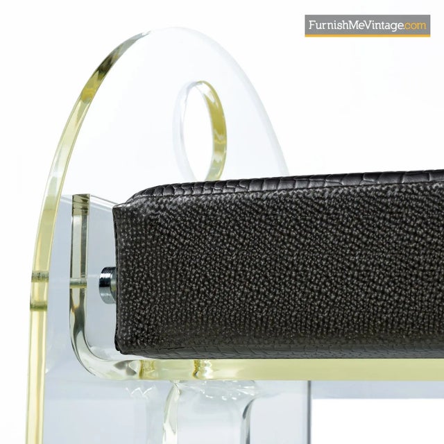 Plastic Vintage 1970s Clear Acrylic Lucite Vanity Stool New Upholstered Seat For Sale - Image 7 of 8