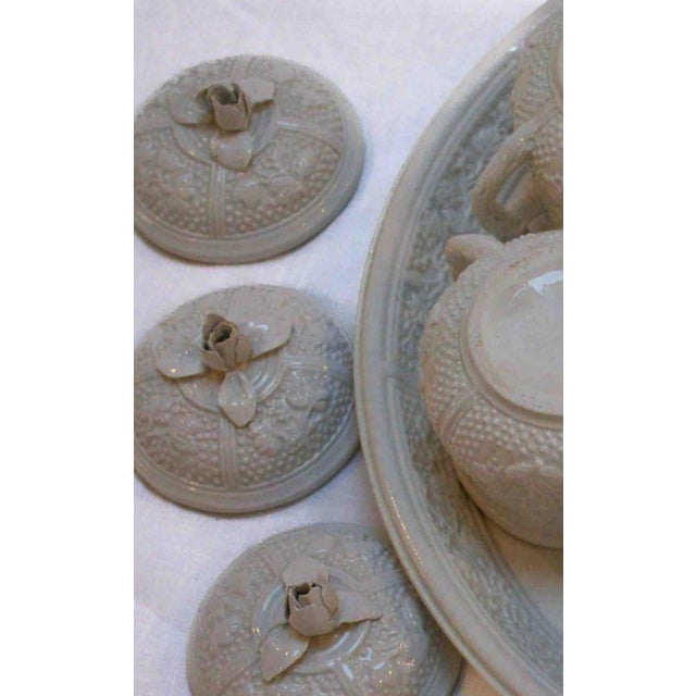 Vintage Italian Pot De Creme Set With Rosebud Lids & Serving Tray For Sale - Image 4 of 4