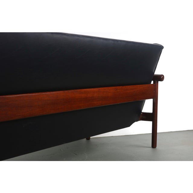 Wood Illum Wikkelsø by Koefoed's Møbelfabrik Teak and Black Leather Sofa For Sale - Image 7 of 8