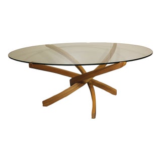 1980s Teak Bentwood Coffee Table With Glass Top For Sale