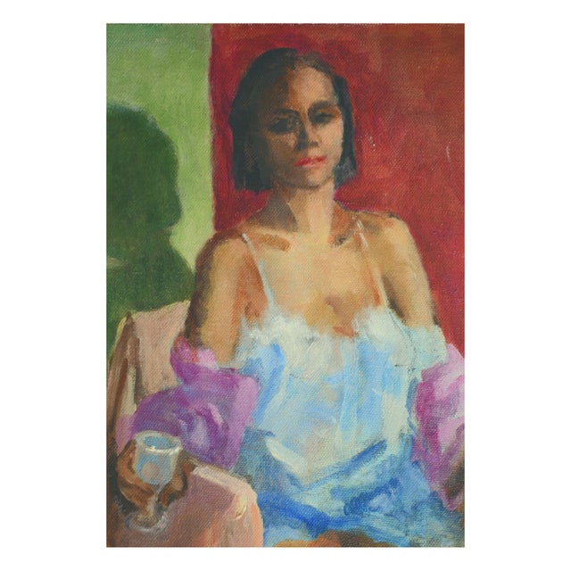 American Seated Figure in Boudoir, American Impressionist Oil on Canvas, 1980s by Seated Figure in Boudoir, American Impressionist Oil on Canvas, 1980s For Sale - Image 3 of 4