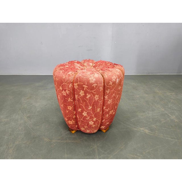 Original art deco stool designed by jindřich halabala in 1930s czechoslovakia. This sculptural round form represents the...