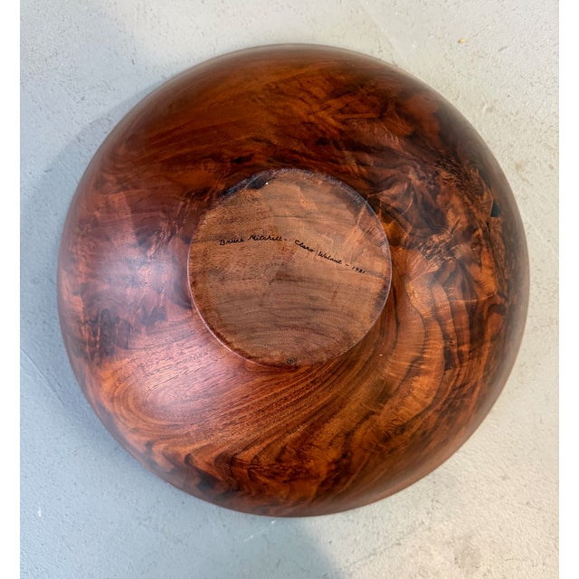 Wood Bruce Mitchell Claro Walnut Turned Bowl, 1981 – Sculptural Studio Wood Vessel For Sale - Image 7 of 9