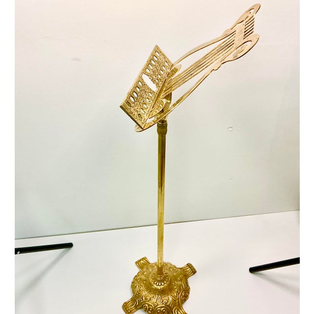 1950s Hollywood Regency French Empire Style Brass Lyre Sheet Music or Book Stand For Sale - Image 9 of 15