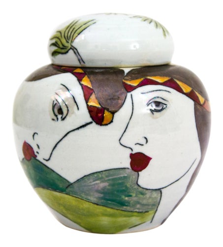 【 mku さま】vintage pottery case ❀ バラの絵 Signed Original Vintage Marc Ward Art Studio Pottery Urn