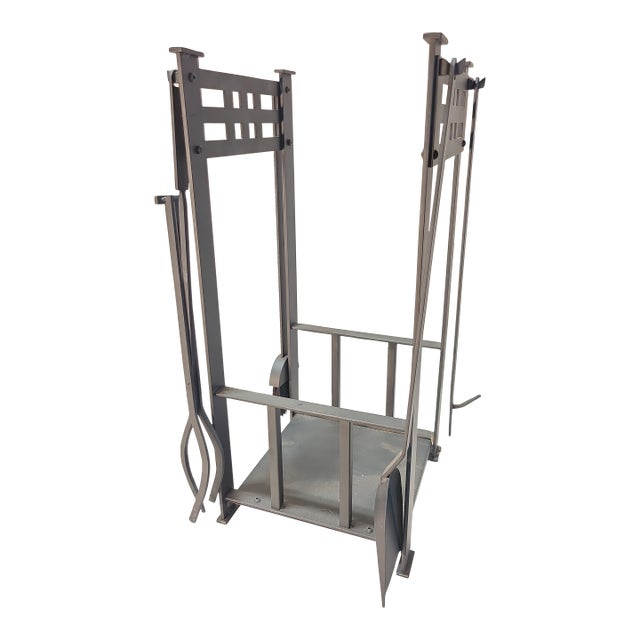 Late 20th Century Andirons Firewood Holder Set- 4 Pieces For Sale