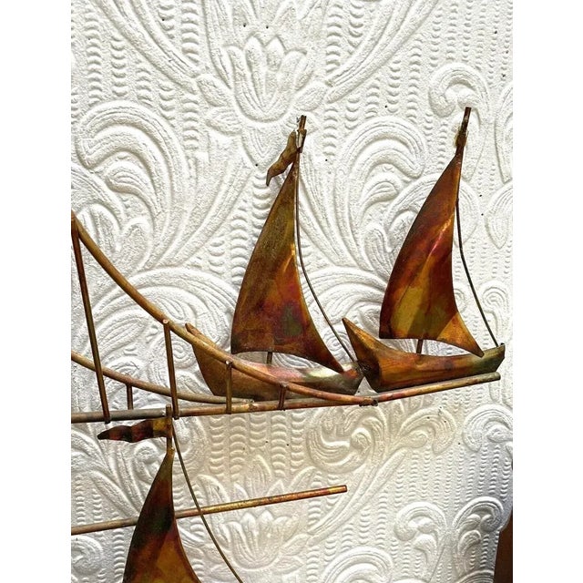 Copper Vintage Mid Century Modern Metal Golden Gate Bridge Boats Wall Hanging For Sale - Image 8 of 11