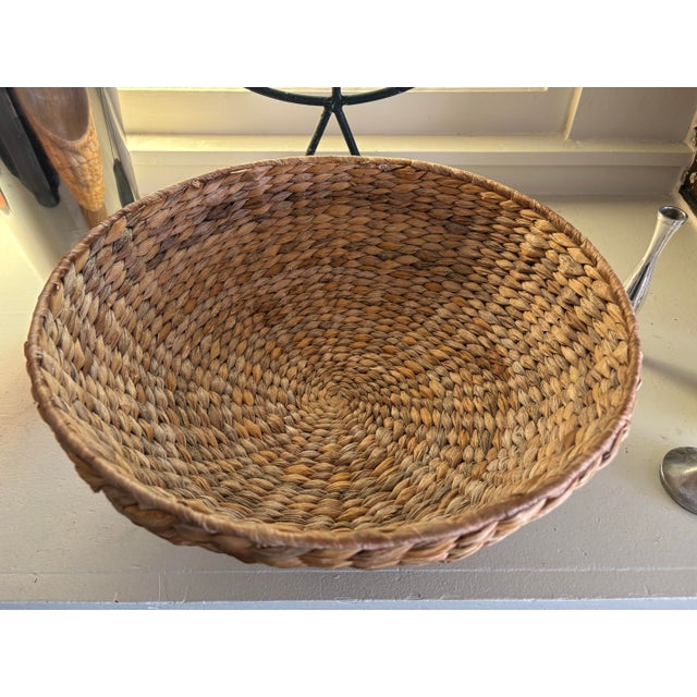 Vintage Woven Natural Fiber Pedestal Bowl Basket For Sale - Image 11 of 11