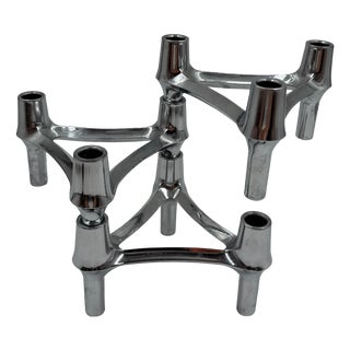 Mid-Century Modern Candleholders in Metal from Stoff Nagel, 1950s, Set of 3 For Sale