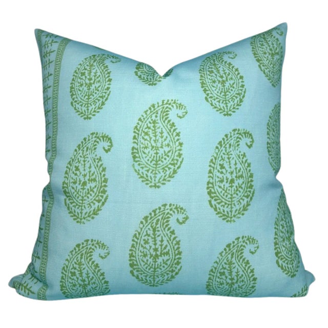 Modern Paisley Pillow Cover in Blue and Green, 22x22 Pillow For Sale - Image 3 of 4