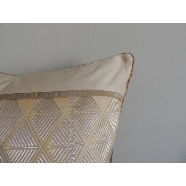 Vintage Gold & Silver Silk Woven Obi Square Decorative Pillow For Sale - Image 4 of 5