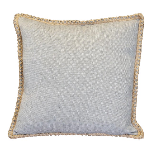 Vintage Gray Faux Burlap Jute Chic Down Filled Lumbar Throw Accent Pillow For Sale