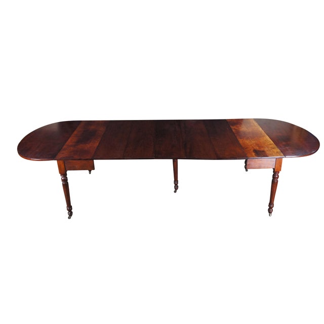 Victorian Antique American Victorian Cherry Oval Drop Leaf Farmhouse Dining Table 126" For Sale - Image 3 of 12