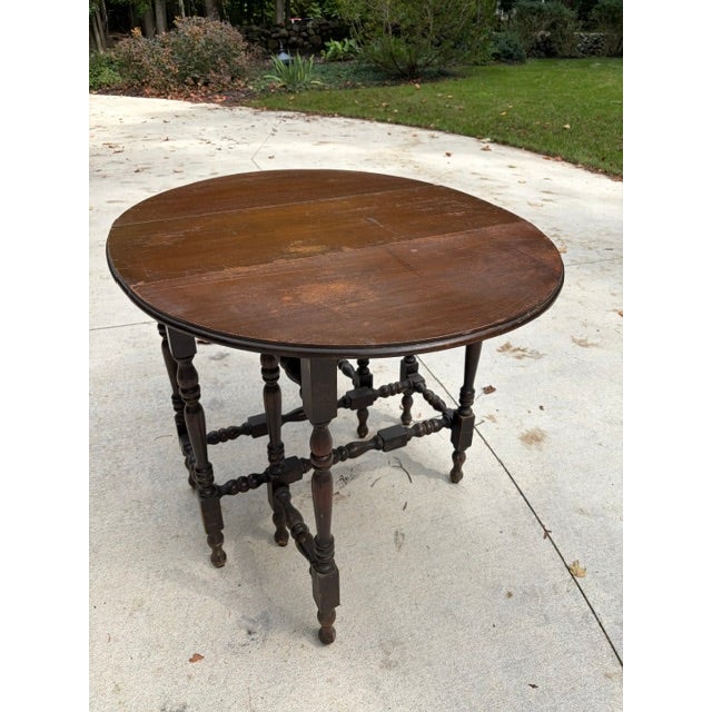 Antique Gateleg Drop Leaf Oval Dining Table With Drawer For Sale - Image 9 of 10