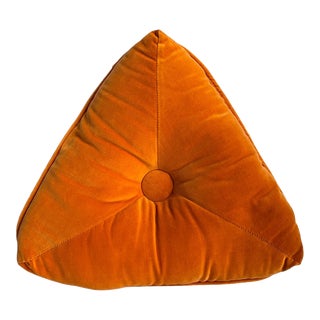 Mid Century Modern 1960s Orange Velvet Triangle Throw Pillow For Sale