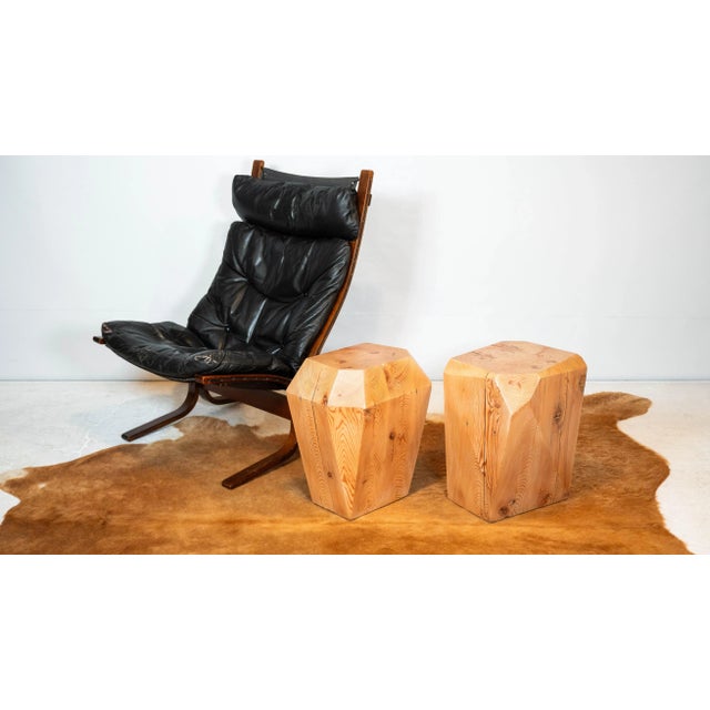 Studio Craft yellow pine 'Watermark' side tables after JB Blunk.. Comprised of vintage pinewood beams, handcrafted to...