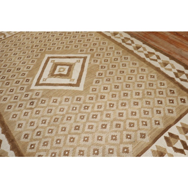 Mid 20th Century Vintage Zabihi Collection Geometric Brown White Turkish Kilim - 6'8" x 8'11" For Sale - Image 5 of 11