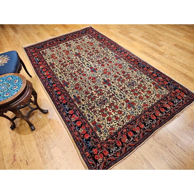 Vintage Bidjar Area Rug, Hand-Knotted Wool, All-Over Golfarang Floral Pattern, Yellow & Red, 5x9 For Sale - Image 9 of 18
