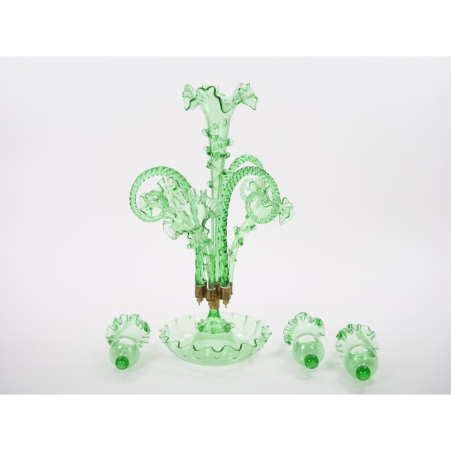 Enhance your living space with this exquisite 19th Century Victorian-style Italian mouth blown Glass Epergne Centerpiece...