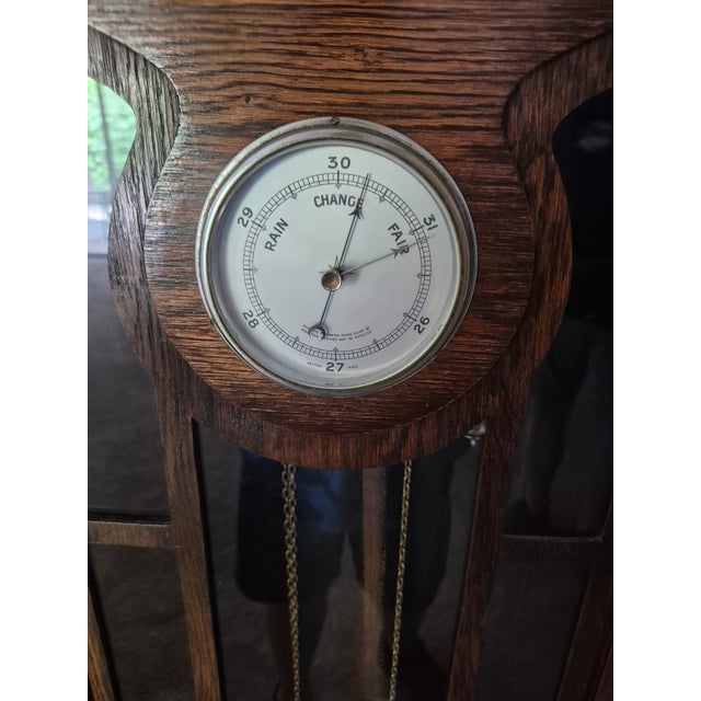 1930s Vintage 1930s Antique Oak Chiming Longcase Barometer Clock For Sale - Image 5 of 8