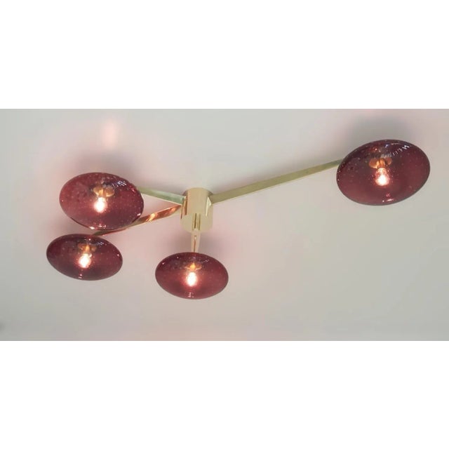 Metal Quattro Natural Brass Amethyst Bubbles Glass Flush Mount by Fabio Ltd For Sale - Image 7 of 9