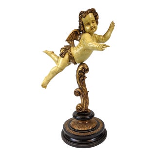 1960s Handcarved Cupid Stand in Solid Wood For Sale