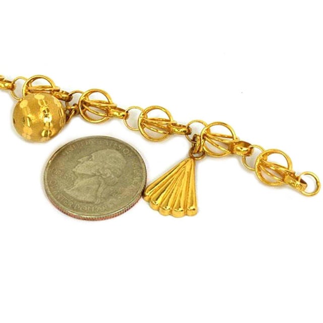 Dangling 4 Charms 21k Gold Link Bracelet For Sale - Image 4 of 4